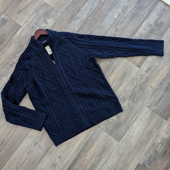 NWT Brooks Brothers Men's Merino Wool Blend Zip Up Cable Knit Sweater Navy XL - Picture 8 of 11